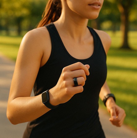 woman wearing aura ring doing exercise